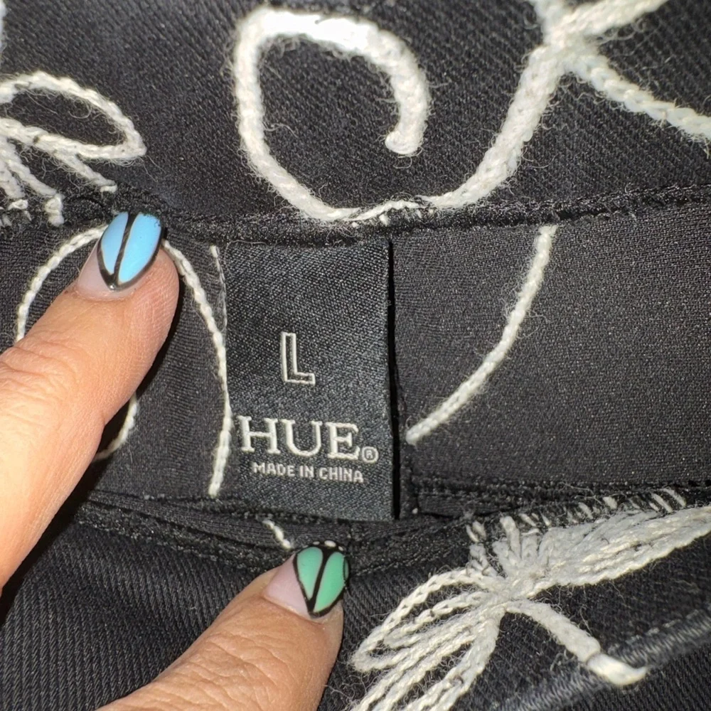 HUE Black and White Embroidered Pants - Picture 4 of 5